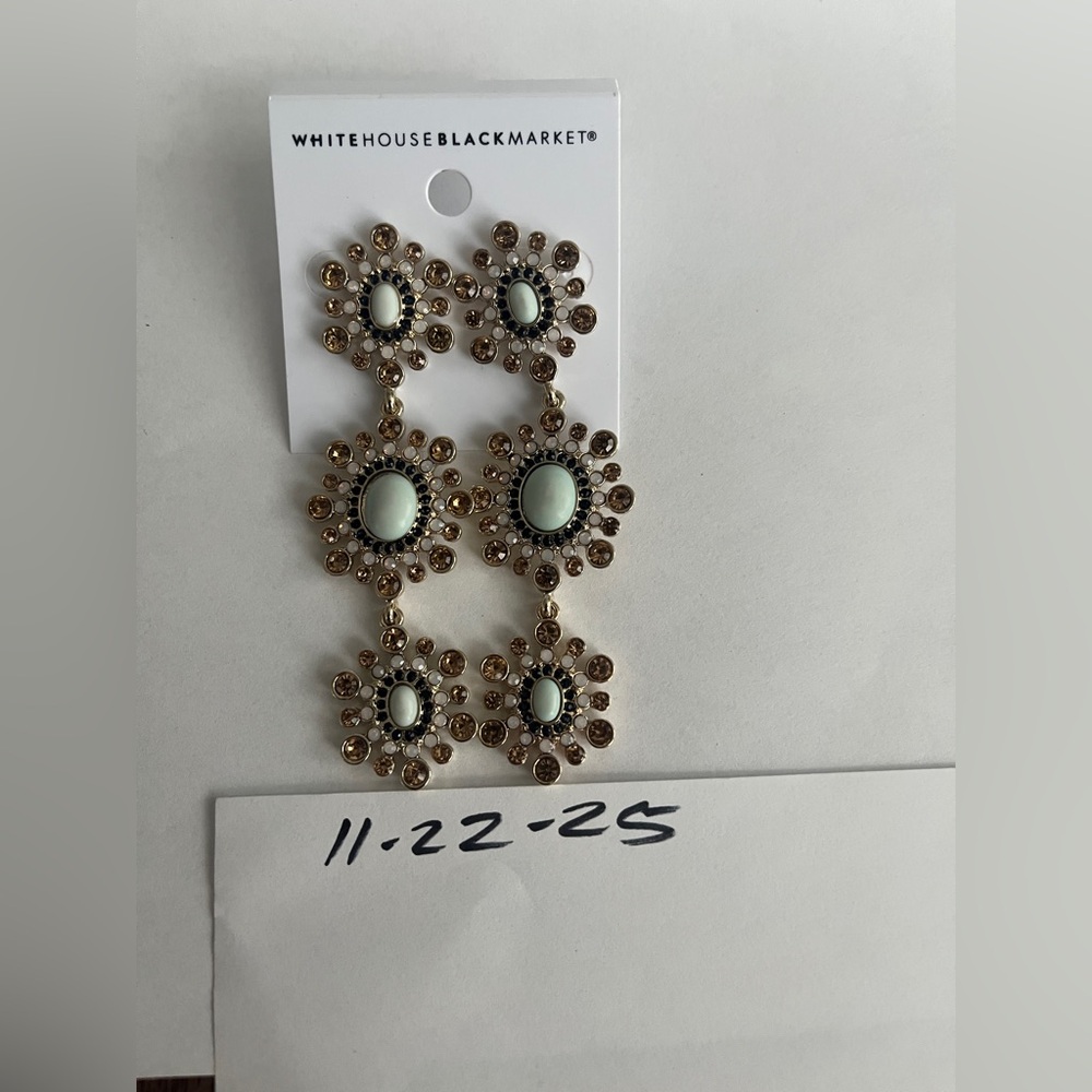 White House Black Market Gold and Green Drop Earrings 🆕 - Picture 7 of 7